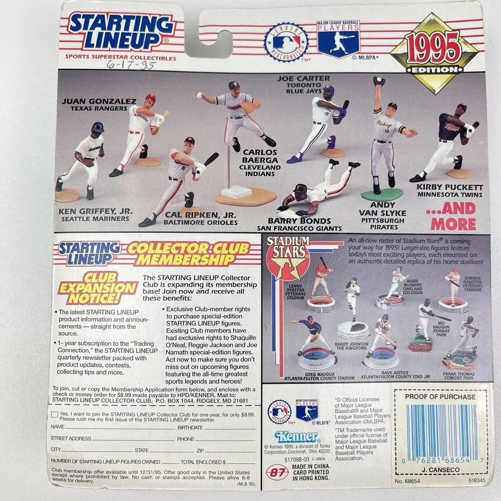 Jose Canseco Texas Rangers Starting Lineup 1995 Edition Action Figure Card